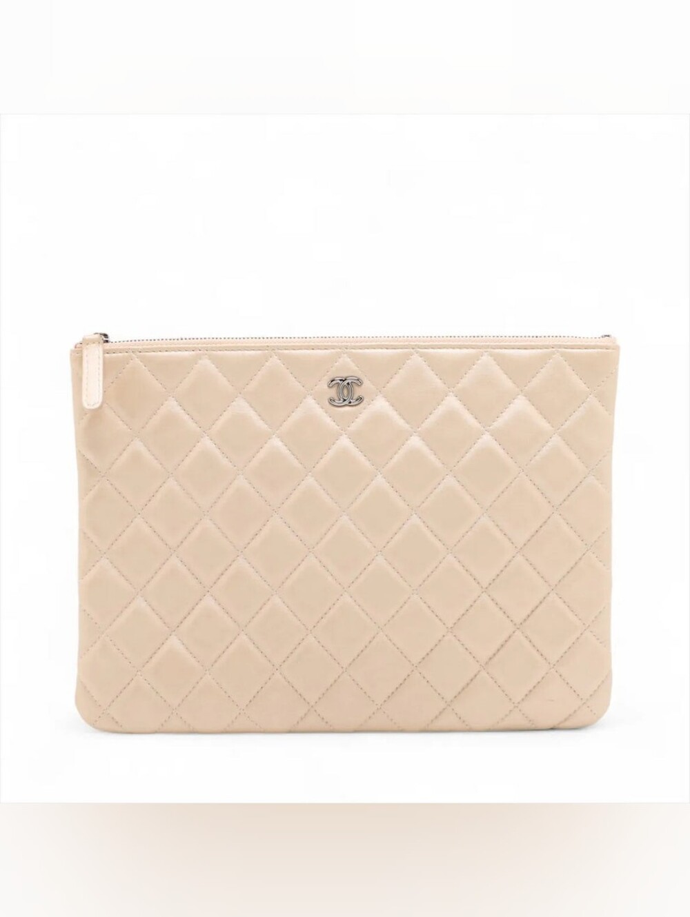 Chanel CC Logo Matelasse Lambskin Clutch Bag Beige